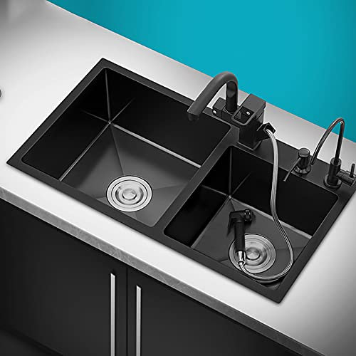 RTYHN Fregadero de Cocina Dos Senos,Fregadero de Acero INOX 85×45cm,Fregadero Bajo Encimera con Escurridor,para Restaurante, Lavandería, Bar, Casas de Alquiler