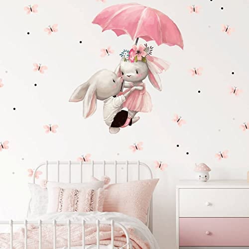 INSPIO Wandtattoo Babyzimmer Hasen & Regenschirm Blumen Aufkleber Kinderzimmer Mädchen Wandsticker Baby Mädchenzimmer (N.2.)