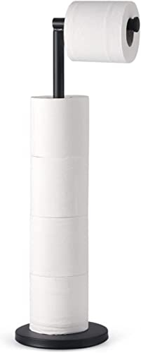 YUET Porta Carta Igienica da Terra, Acciaio Inox, Porta Rotoli Cartaigienica, Portarotolo con Base Appesantita Senza Forare, Antiruggine Dispenser Supporto per Carta Igienica, Nero