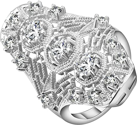 Vintage Ringe Frauen, Art Deco Schmuck Damen Voller Diamantring Silber mit Weiß Rundschliff Zirkonia Größe 57 (18.1)