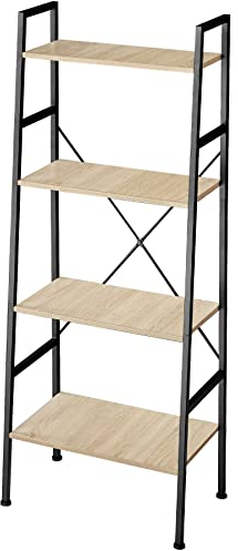 tectake® Industrial Leiterregal mit 4 Ebenen, Regal schmal, 61,5 x 36,5 x 150 cm, Bücherregal Wand, als Raumteiler Regal, Küchenregal Wand, Nischenregal, Bookshelf - Industrial Holz Hell, Eiche Sonoma