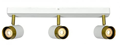 CGC Lighting ORIO White and Brushed Gold GU10 Adjustable Indoor Ceiling Triple Spot Light (White, Triple Spot Light)