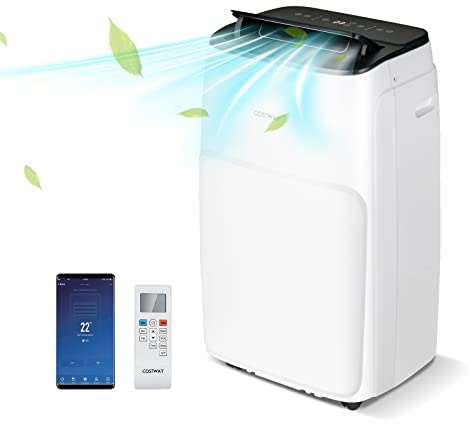 COSTWAY Climatiseur Mobile Silencieux 5 EN 1, Clim 12000BTU Refroidissement Rapide,Chauffage,Ventilateur,Déshumidificateur,Mode Nuit, Climatisation Faible Conso,Wifi
