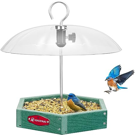 Kingsyard Vogelfutterhaus zum Aufhängen für Wildvögel, Große Futterstation mit Verstellbarem Dach als Regenschutz, Metallgitter-Plattform, Recycelter Kunststoff, Garten Deko,Grün
