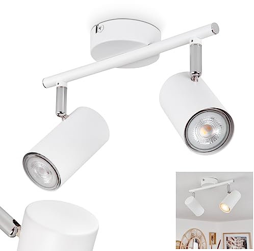 Deckenleuchte Javel, moderne Deckenlampe aus Metall in Weiß/Chromfarben, Deckenleuchte mit verstellbaren Schirmen, 2-flammig, 2 x GU10, ohne Leuchtmittel