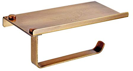 FFOCCO Toilettenpapierhalter, antiker Messing-Toilettenpapieraufhänger mit Handy-Aufbewahrungsregal – Wandmontage Present