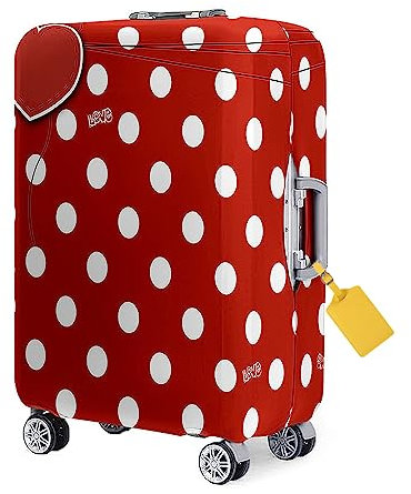 FANSU Housse Valise Elastique Imprimé à Pois Vintage 3D Housse de Protection pour Bagage, Anti-Rayures Lavable Cabine Luggage Trolley Case Cover en Spandex (L : 26-28 Pouces,Rouge)