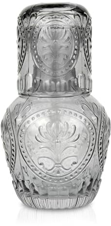 Curator Home Vintage Bedside Water Carafe and Glass Set - 750ml Capacity - Elegant Glass Pitcher for Water, Juice, or Wine - Stylish Home Decor for Kitchen or Dining Room