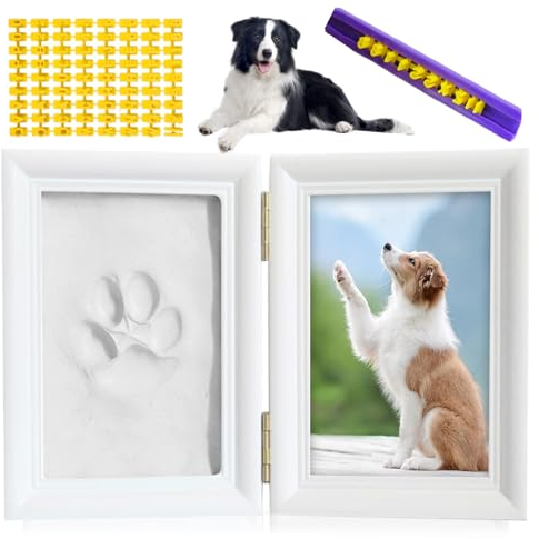 Nizirioo Pfotenabdruck Set Hund, Pfotenabdruck Set Katze, Pfotenabdruck Set Hund Und Katze, Tier Handabdruck Set, Bilderrahmen Aus Holz Pfotenabdruck Hund Pfotenabdruck Set Hund (Weiß)