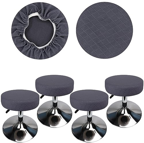 HuaLiSiJi Hocker Bezug Rund Durchmesser 30-40cm Luxuriöser Stoff Hockerbezug Rund, Dehnbar Knitterfrei Waschbar Staubdicht Weich und Langlebig (4, Grau)