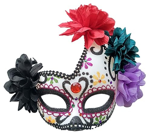 Damen Maskerade Maske Mexikanische Tag der Toten Masken Halloween Masken Halloween Geist Maske mit Blumen