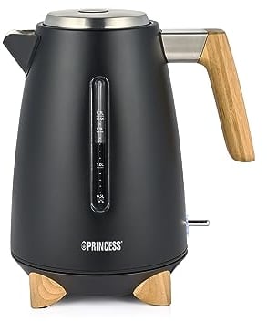 Bouilloire Princess Pure - 1,7 L - Bambou - Rotation à 360° - 3000 W - Noir mat