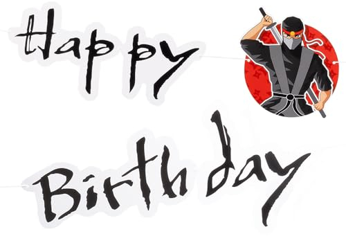 120cm Happy Birthday Partykette * MANGA NINJA * als Deko für Kindergeburtstag und Party | Karate Kämpfer Kinder Geburtstag Girlande Bunting Flag