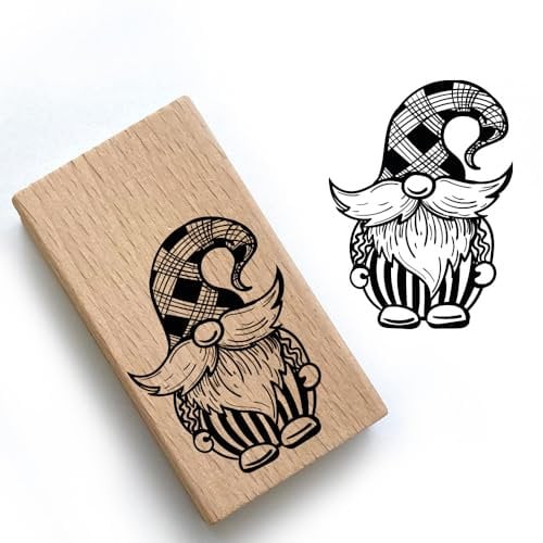 Weihnachtsstempel - Motiv: Wichtel 1 - Motivgröße 32x42 mm - Motivstempel aus Holz & Gummi zum Karten basteln, Weihnachten Stempel Pro38x70-002