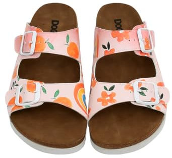 DOGO Femme Cuir Vegan Rose Sandales - Flowers and Fruits Motif