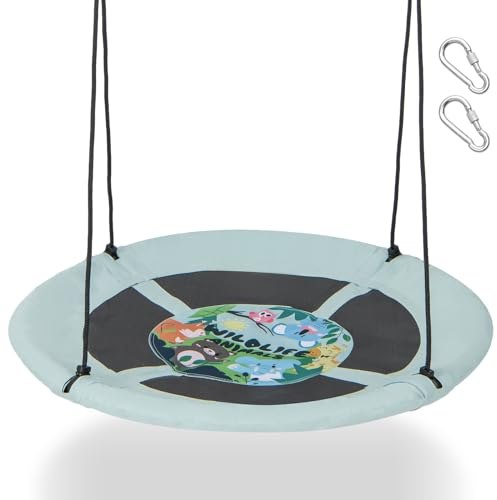 COSTWAY Kids Nest Swing, 104cm Round Tree Swings Seat with 180cm Adjustable Hanging Ropes, for Backyard Playground Garden (Forest)