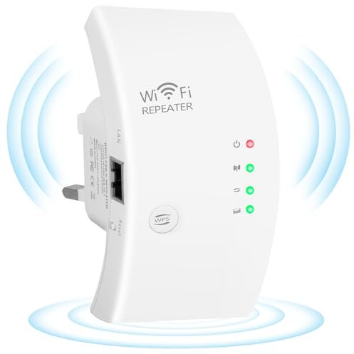Mavista 2024 WiFi Extender Booster, Internet Booster with LAN Connection, 300 Mbit/s/2.4 GHz WiFi Extender with WPS, Covers Up to 3650 Sq.ft and 45 Devices, Easy Setup, Works with All WLAN Routers