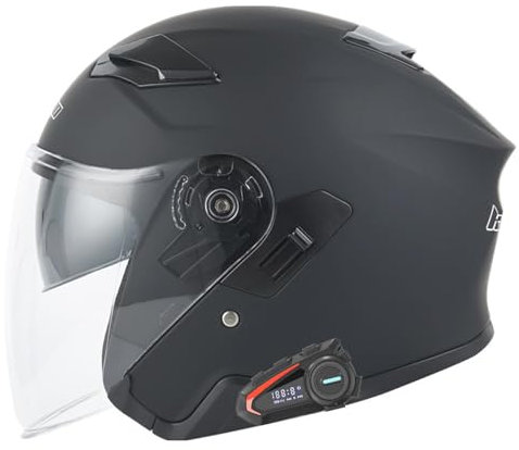 Casco Moto Jet Bluetooth Aperto Scooter Caschi con Doppia Visiera, Microfono con Altoparlante Incorporato per La Risposta Automatica,ECE Omologato E,L