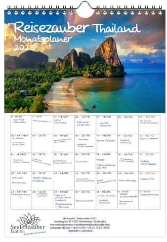 Reisezauber Thailand Planer DIN A4 Kalender für 2025 Bangkok Reise Strand Meer Stadt Land Uraub Strand - Seelenzauber