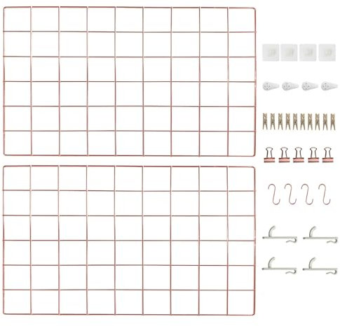 CIKLCIX Panel de pared de rejilla de metal oro rosa, organizador de fotos de rejilla de alambre, 17.3 x 11.8 pulgadas, marco de fotos de rejilla, paquete de 2 tableros de notas de malla de alambre con