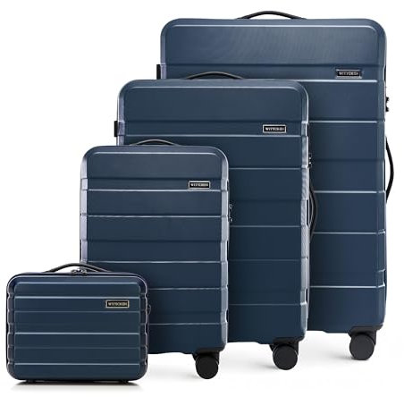 WITTCHEN set di 4 valigie con custodia per cosmetici trolley bagaglio a mano in ABS con 4 ruote spinner chiusura a combinazione maniglia telescopica Comodo Line blu navy
