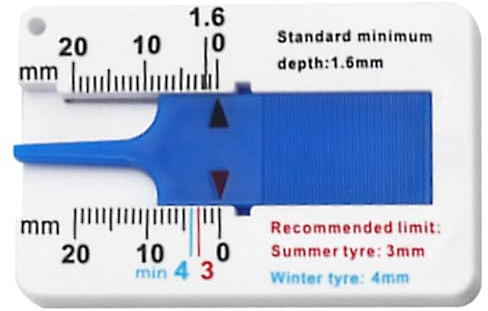 Profil Tiefenmesser Reifen Profilmesser Werkzeug für Auto Reifen,Profiltiefenmesser 0-20 mm Kunststoff Tiefenmesser Reifen Messbereich,Für die Profiltiefenmessung von Pkw und Lkw