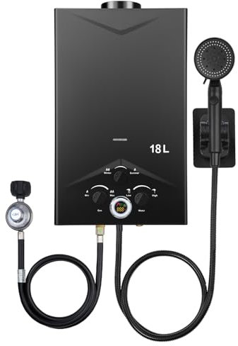 Chauffe-eau au propane sans réservoir - 18 l - Chauffe-eau instantané au propane - Affichage numérique - Multi-protection pour camping, excursions en bateau, cabines