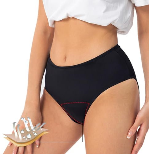 Runmeihe Period Swimwear, Bikini Swimsuit Bottoms, Menstrual Leakproof Underwear for Swimming, Middle Waist Swimming Panties (UK, Alpha, L, Regular, Regular, Black)