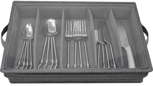 UCK-KIT Silberware Aufbewahrungskoffer, Sterling Silber Besteck Organizer Box mit Trennwänden und abnehmbaren Deckel Einfach zu tragen Griffe schützt und organisiert Besteck