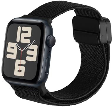 kwmobile Smartwatch Strap Compatible with Apple Watch SE 44mm iWatch 9/8/7/6/5/4/3 44mm - Nylon Replacement Band - Magnetic Closure - Black