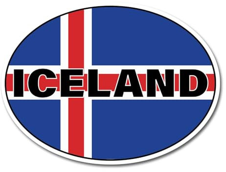 Vinyl-Aufkleber #82392 Island-Flagge, ovale Flagge, 2 x 15 cm, Island, Reisen, Urlaub, Welt, Land, Standort, Auto, Fahrzeug, Scrapbook, Aufkleber