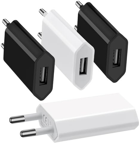 4er Pack USB Netzteil Stecker, Stecker für USB Ladekabel, USB Ladegerät Stecker 5W, Slim USB Ladestecker Netzteil 5V/1A, Netzstecker Steckdosenadapter für Handy Tablets MP3 Kamera eBook USB Charger