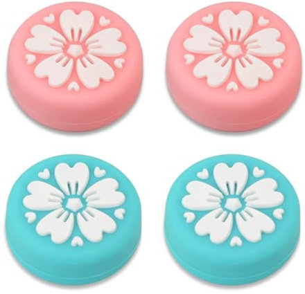 YAPKOLV 4 PCS capuchons de joystick Joycon doux en silicone couvercle de joystick en forme de fleurs kawaii compatibles avec Nintendo Switch/OLED/Switch Lite (Sakura)