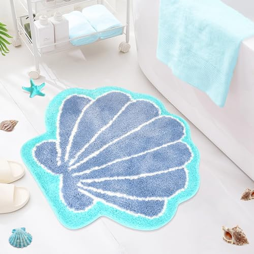 ANJUU Niedlicher Badteppich in Muschelform, rutschfest, Mikrofaser, saugfähig, waschbar, Badematte für Zuhause, Küche, Schlafzimmer, Muschel-Badezimmerdekoration, Geschenke (71,1 x 61 cm)