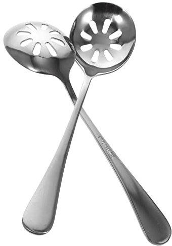 OKUMEYR Cucharas Pequeñas Ranuradas De Acero Inoxidable Para Servir, Utensilios Ranuras, Resistentes y Portátiles, Utensilios Para Uso Diario, Cocina y Comedor, Juego De 2 Piezas