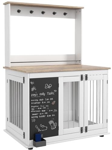 PawHut Hundekäfig für Zuhause, Hundebox mit 3 Türen, Aufbewahrungsregal für Spielzeug, Hundehaus mit Haken, Schreibtafel, Radiergummi, für große Hunde, Weiß