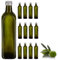Set di 12 Bottiglie in Vetro Verde per Olio d'Oliva, 750ml, con Tappo a Vite in Alluminio