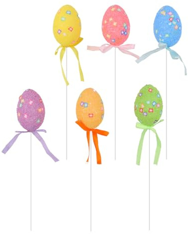 RETUOLWAG 6 bunte Deko-Eier aus Schaumstoff mit Stab zum Füllen von Körben, Tischdekoration, Vasendekoration