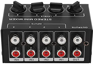 Yosoo Health Gear Stereo-Mischer Passiv 4 Kanal Audio-Leitung, Mini Tragbar, Metall Gehäuse, Separate Lautstärkeregler für Eingang und Ausgang
