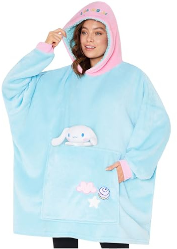 Hello Kitty Sanrio Cinnamoroll Kapuzenpullover Damen Teenager, Oversized Hoodie, Anime Decke mit Ärmeln und Plüschbeilage (Blau Cinnamoroll)
