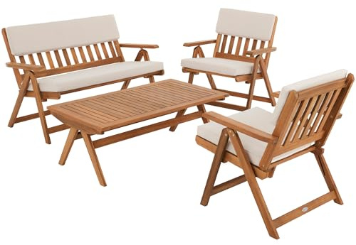 di volio Gartenmöbel-Set FSC-Akazienholz klappbar Outdoor Lusiano | Verstellbare Rückenlehnen, 5 cm Sitzkissen, wasserabweisende Bezüge, klappbar, geöltes FSC-Akazienholz