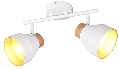 Reality Leuchten Spotleuchte Valentin R81922031, Metall Weiß matt, Holznachbildung, exkl. 2x E14