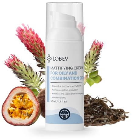 Lobey Mattierende Tagescreme für Fettige & Mischhaut – Gesichtspflege mit Hyaluronsäure, Squalan, Braunalge & Rotklee – Verfeinert Poren & reguliert Talg – Vegane Naturkosmetik (50 ml)