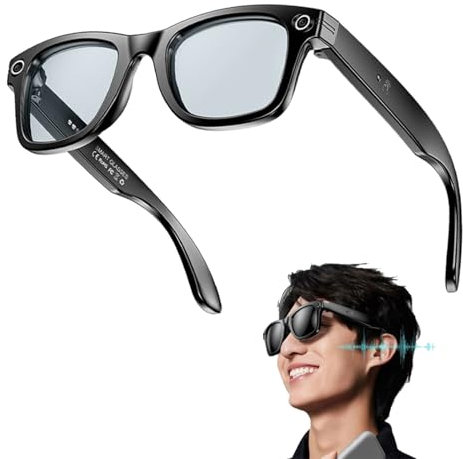 hKjPlvf Fashion AI Camera Smart Glasses IP65 Waterproof Bluetooth Call Playing Music Smart Glasses Identify Pictures Use ChatGPT, for Travel Meeting Business,B