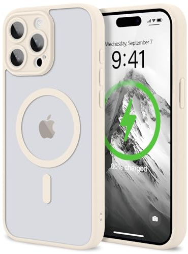 LAPOPNUT Magnetic Case for iPhone 15 Pro, Camera Protection, White | Compatible with MagSafe, Translucent Matte, Hard Back Cover, Soft TPU Bumper, Slim Shockproof Phone Case，Military Grade