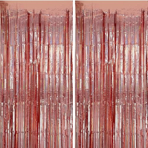 2 Stück Lametta-Folienvorhang, Metallischer Fransen-Hintergrund Party-Deko für Geburtstag, Hochzeit, Verlobung, Baby-Shower, Junggesellinnenabschied, Weihnachten, Fest (1 × 2,5 m, Roségold)