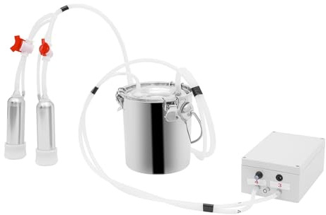 Elektrische Kuh-Melkmaschine, 3L/5L/10L/14L Edelstahl Elektrischer Melkcluster, Mit Vakuum-Impulspumpe, tragbare Milchpumpe, Geeignet für Kühe und Ziegen, geeignet für den Haus- und Hofgebrauch (3L)