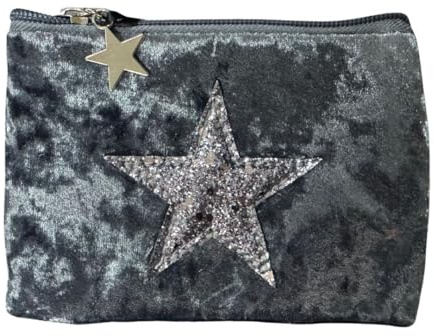 Velvet Star Coin Purse – Soft Touch Mini Wallet with Sparkly Star & Star Zip Pull – Compact 15 × 11 × 1 cm (Blue)