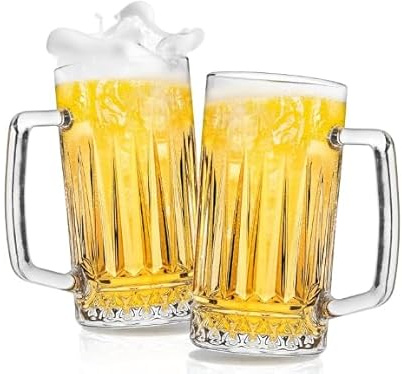 JUMRHFAN Lot de 2 chopes à bière, 680 ml, en acrylique avec anse, idéales pour le congélateur. Cadeau parfait pour homme, papa ou pour la fête des pères