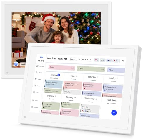 Hesmor Digitaler Kalender 10,1 Zoll mit Touchscreen, Elektronischer Familienplaner & Aufgaben Manager mit 32 GB Speicher, 1280 x 800 HD, Bilderrahmfunktion für Jahre, Weiß